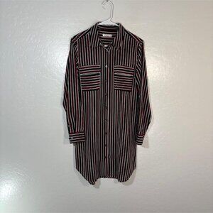 Equipment Femme Shirt Dress Womens Small Black Red White Stripe 100% Silk